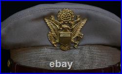 WWII US Army USAAF Officers Summer Khaki Service Visor Hat 7 1/2 Size, War-Time