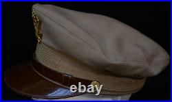 WWII US Army USAAF Officers Summer Khaki Service Visor Hat 7 1/2 Size, War-Time