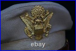 WWII US Army USAAF Officers Summer Khaki Service Visor Hat 7 1/2 Size, War-Time