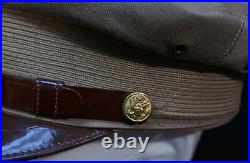 WWII US Army USAAF Officers Summer Khaki Service Visor Hat 7 1/2 Size, War-Time