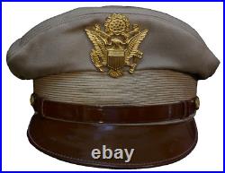 WWII US Army USAAF Officers Summer Khaki Service Visor Hat 7 1/2 Size, War-Time