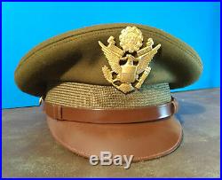 WWII US Army VISOR CAP hat military dress uniform Chaplain NAMED sz 7 3/8 wool