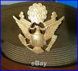 WWII US Army VISOR CAP hat military dress uniform Chaplain NAMED sz 7 3/8 wool
