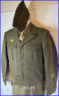 WWII US Army Wool Field Uniform (Complete) Size 36R 1940's Name Hutton 3746