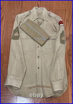 WWII US Army Wool Overcoat 1941 M1939 Enlisted 38L QM with2nd inf Shirt & Cap