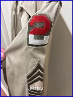 WWII US Army Wool Overcoat 1941 M1939 Enlisted 38L QM with2nd inf Shirt & Cap