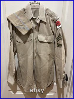 WWII US Army Wool Overcoat 1941 M1939 Enlisted 38L QM with2nd inf Shirt & Cap