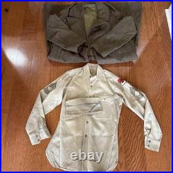 WWII US Army Wool Overcoat 1941 M1939 Enlisted 38L QM with2nd inf Shirt & Cap