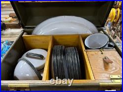 WWII US Army boxed mess kit. Dishes, cups, bowls, silverware and spice shakers