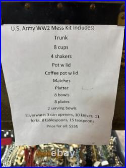 WWII US Army boxed mess kit. Dishes, cups, bowls, silverware and spice shakers