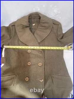 WWII US Army officer Wool Overcoat WW2 Military Jacket Trench Coat OD Green