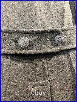 WWII US Military ARMY MEN'S WOOL Trench Coat SZ 38R 7-8-42 metal shortage