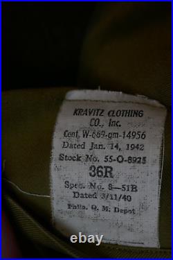 WWII USAAF 2nd Army Air Force Staff Sergeant'AE CLARK' Overcoat Wool 36R 1942