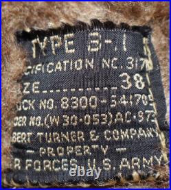 WWII USAAF Army Air Forces TYPE B-11 Heavy Coat Parka Size 38'Bert Turner Co