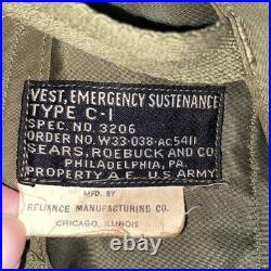 WWII Vest USAAF Army Air Force Type C-1 Emergency Sustenance Reliance Military