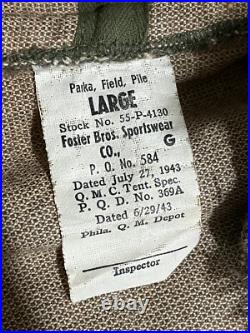 WWII WW2 1943 Dated US Army LARGE Pile Field Parka Liner Jacket Fur Hood Talon WWII WW2 1943 Dated US Army LARGE Pile Field Parka Liner Jacket Fur Hood Talon