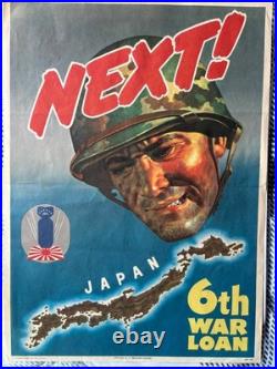 WWII WW2 Original War Poster Japan Next 6th War Loan Treasury Army Soldier Bomb