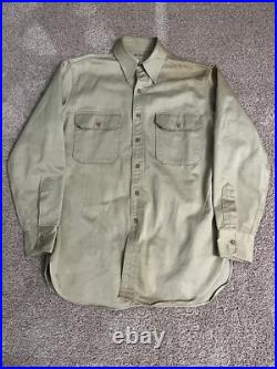 WWII WW2 RARE M-1937 US ARMY Military Shirt Cotton Khaki 1941 15 ½ X 34