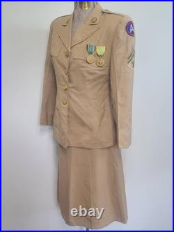 WWII Women's Army Khaki WAC Uniform Jacket & Skirt & Medals 1940s (B-36 W-24)