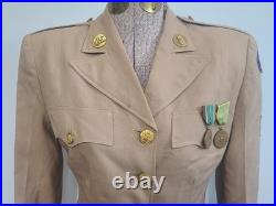 WWII Women's Army Khaki WAC Uniform Jacket & Skirt & Medals 1940s (B-36 W-24)