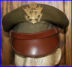 Ww II Us Army Air Force Officer's Large Hat Badge Soft Bill Crusher Wool Hat Cap