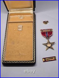 -named- Wwii Us Army Bronze Star In Coffin Case With Ribbon And Lapel Pin